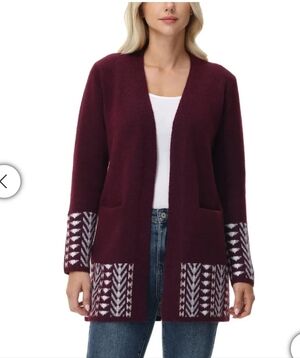Women's Frye Patterned Cardigan - Red With A  Geometric Pattern - XL